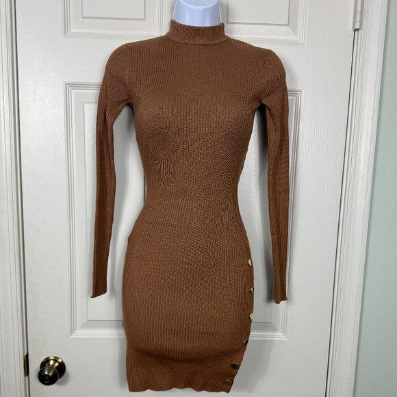 Fez Side Snap Sweater Dress – Macchiato Brown (XS) - Picture 1 of 4